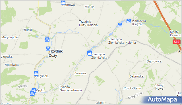 mapa Rzeczyca Ziemiańska, Rzeczyca Ziemiańska na mapie Targeo