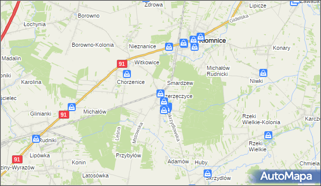 mapa Rzerzęczyce, Rzerzęczyce na mapie Targeo