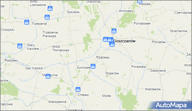 mapa Rzężawy gmina Goszczanów, Rzężawy gmina Goszczanów na mapie Targeo