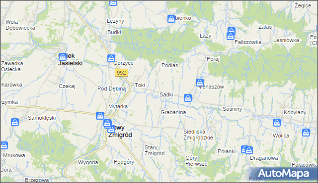 mapa Sadki gmina Nowy Żmigród, Sadki gmina Nowy Żmigród na mapie Targeo