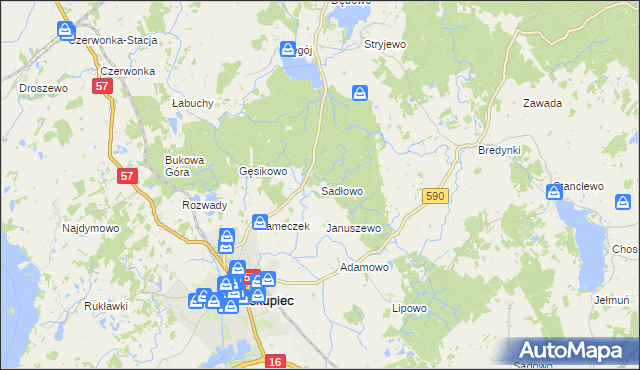 mapa Sadłowo gmina Biskupiec, Sadłowo gmina Biskupiec na mapie Targeo