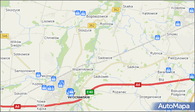 mapa Sadowice gmina Kąty Wrocławskie, Sadowice gmina Kąty Wrocławskie na mapie Targeo