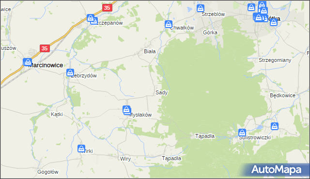 mapa Sady gmina Marcinowice, Sady gmina Marcinowice na mapie Targeo