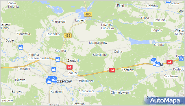 mapa Sadykierz gmina Szczerców, Sadykierz gmina Szczerców na mapie Targeo