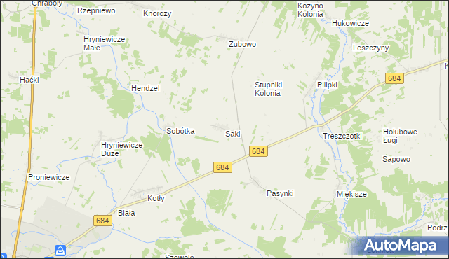 mapa Saki gmina Bielsk Podlaski, Saki gmina Bielsk Podlaski na mapie Targeo