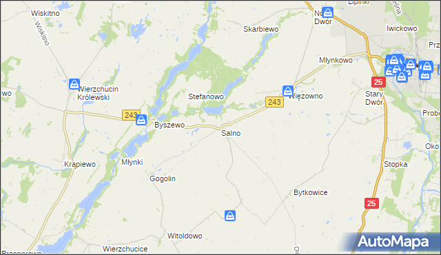 mapa Salno gmina Koronowo, Salno gmina Koronowo na mapie Targeo