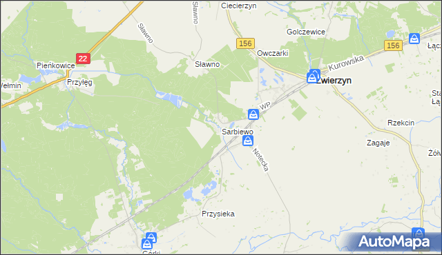 mapa Sarbiewo gmina Zwierzyn, Sarbiewo gmina Zwierzyn na mapie Targeo
