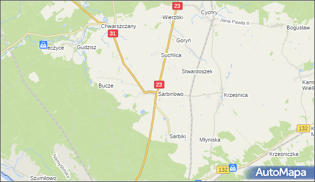 mapa Sarbinowo gmina Dębno, Sarbinowo gmina Dębno na mapie Targeo