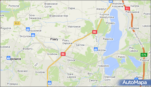 mapa Sarnów gmina Psary, Sarnów gmina Psary na mapie Targeo