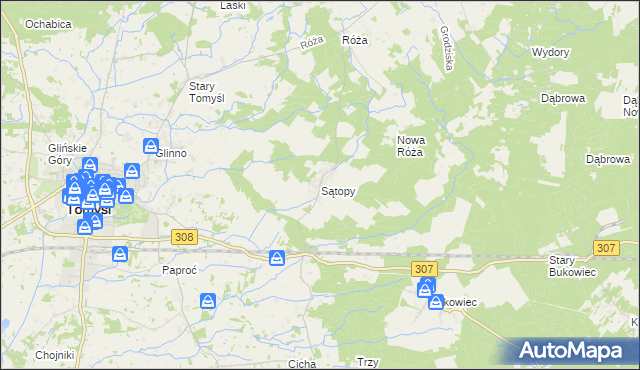 mapa Sątopy gmina Nowy Tomyśl, Sątopy gmina Nowy Tomyśl na mapie Targeo