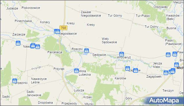 mapa Sędowice gmina Michałów, Sędowice gmina Michałów na mapie Targeo