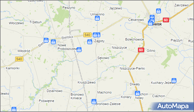 mapa Sękowo gmina Bielsk, Sękowo gmina Bielsk na mapie Targeo