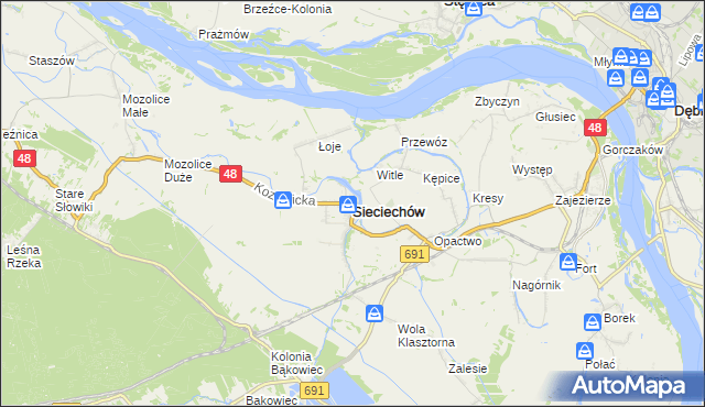 mapa Sieciechów powiat kozienicki, Sieciechów powiat kozienicki na mapie Targeo