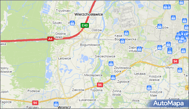mapa Sieciechowice gmina Wierzchosławice, Sieciechowice gmina Wierzchosławice na mapie Targeo