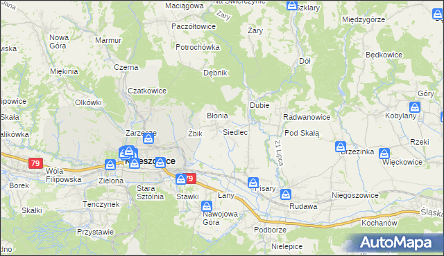 mapa Siedlec gmina Krzeszowice, Siedlec gmina Krzeszowice na mapie Targeo