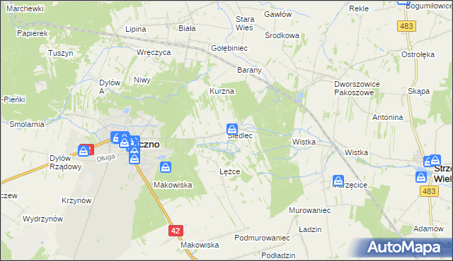 mapa Siedlec gmina Pajęczno, Siedlec gmina Pajęczno na mapie Targeo