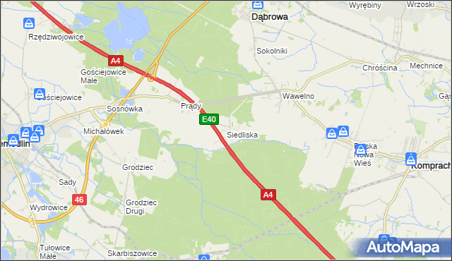 mapa Siedliska gmina Dąbrowa, Siedliska gmina Dąbrowa na mapie Targeo