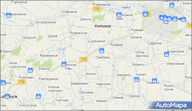 mapa Siedliska gmina Koniusza, Siedliska gmina Koniusza na mapie Targeo