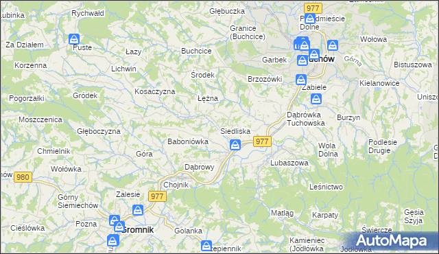 mapa Siedliska gmina Tuchów, Siedliska gmina Tuchów na mapie Targeo