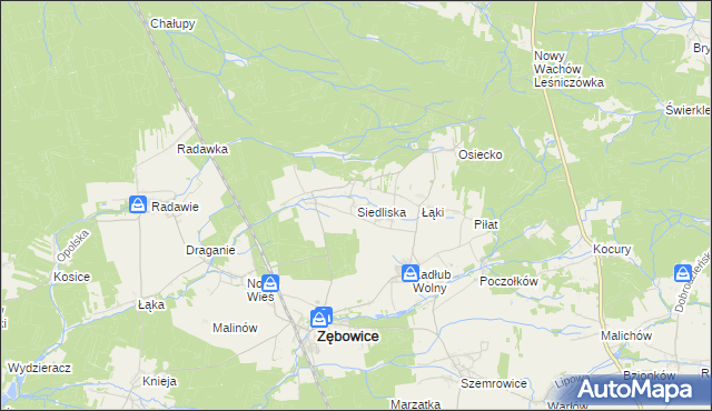 mapa Siedliska gmina Zębowice, Siedliska gmina Zębowice na mapie Targeo
