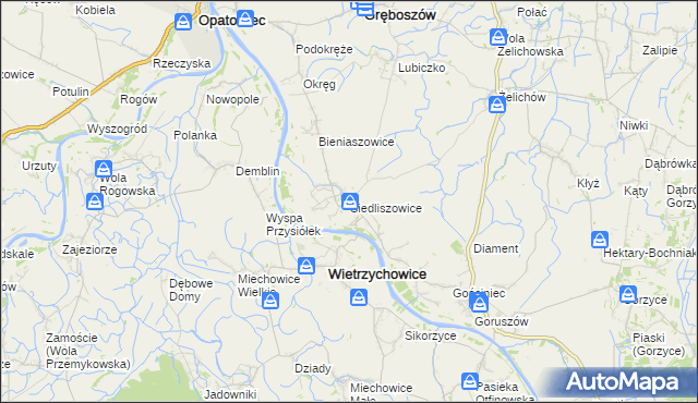 mapa Siedliszowice gmina Żabno, Siedliszowice gmina Żabno na mapie Targeo