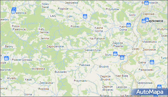 mapa Siekierczyna gmina Ciężkowice, Siekierczyna gmina Ciężkowice na mapie Targeo