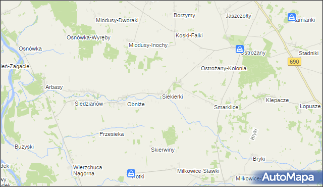 mapa Siekierki gmina Drohiczyn, Siekierki gmina Drohiczyn na mapie Targeo