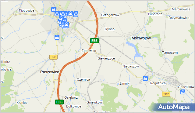 mapa Siekierzyce, Siekierzyce na mapie Targeo