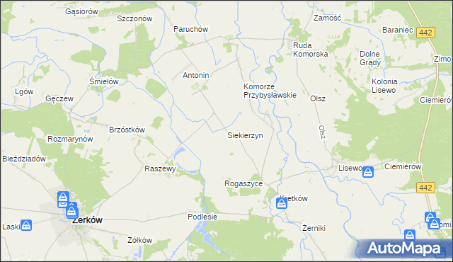 mapa Siekierzyn gmina Żerków, Siekierzyn gmina Żerków na mapie Targeo