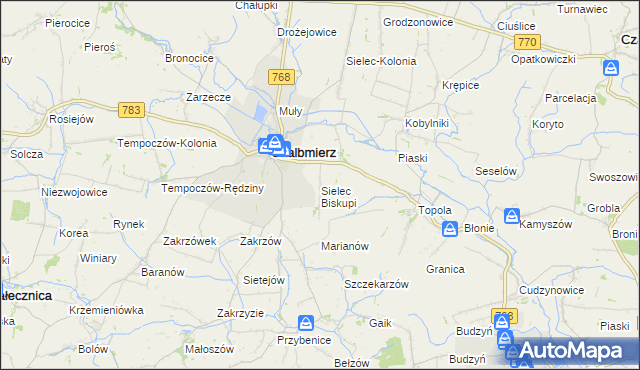 mapa Sielec Biskupi, Sielec Biskupi na mapie Targeo