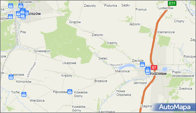 mapa Sielec gmina Wodzisław, Sielec gmina Wodzisław na mapie Targeo
