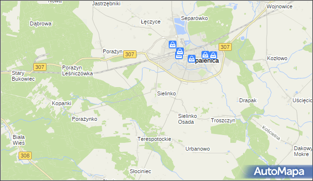 mapa Sielinko, Sielinko na mapie Targeo