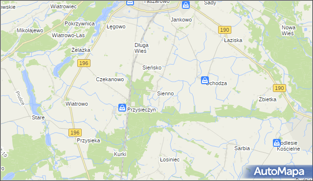 mapa Sienno gmina Wągrowiec, Sienno gmina Wągrowiec na mapie Targeo