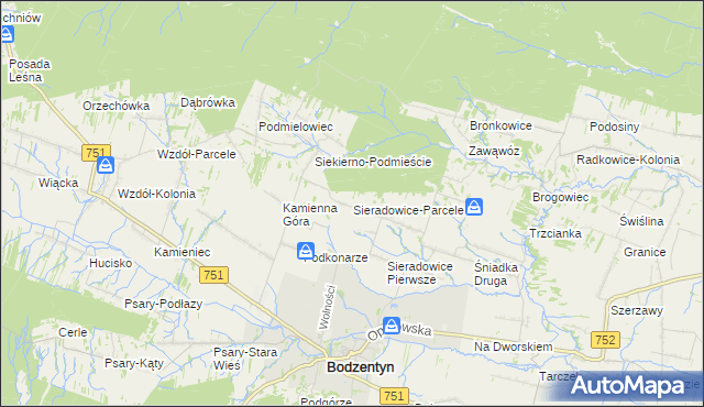 mapa Sieradowice-Parcele, Sieradowice-Parcele na mapie Targeo