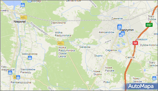 mapa Sieraków gmina Radzymin, Sieraków gmina Radzymin na mapie Targeo