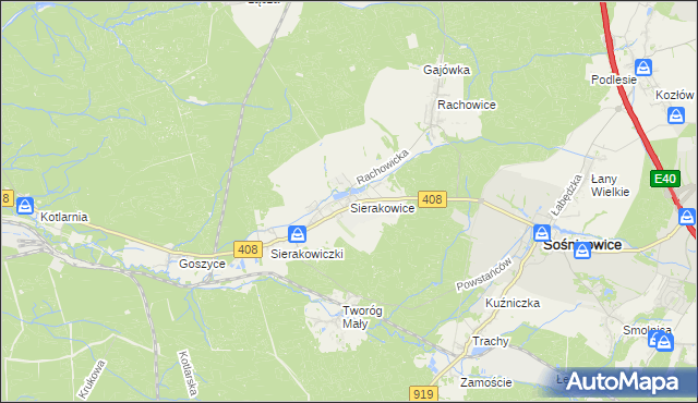 mapa Sierakowice gmina Sośnicowice, Sierakowice gmina Sośnicowice na mapie Targeo