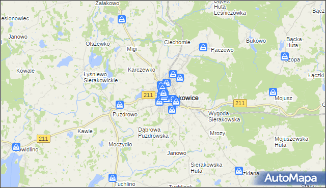 mapa Sierakowice powiat kartuski, Sierakowice powiat kartuski na mapie Targeo