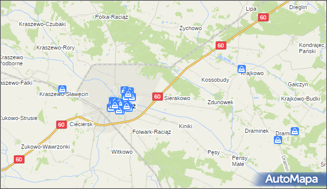 mapa Sierakowo gmina Raciąż, Sierakowo gmina Raciąż na mapie Targeo