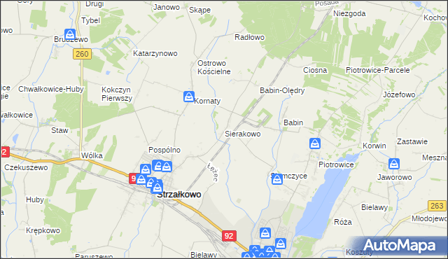 mapa Sierakowo gmina Strzałkowo, Sierakowo gmina Strzałkowo na mapie Targeo
