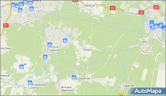 mapa Siodło gmina Żary, Siodło gmina Żary na mapie Targeo