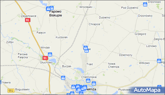 mapa Skąpe gmina Chełmża, Skąpe gmina Chełmża na mapie Targeo