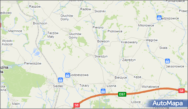 mapa Skarszyn gmina Trzebnica, Skarszyn gmina Trzebnica na mapie Targeo