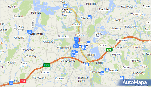 mapa Skoczów powiat cieszyński, Skoczów powiat cieszyński na mapie Targeo