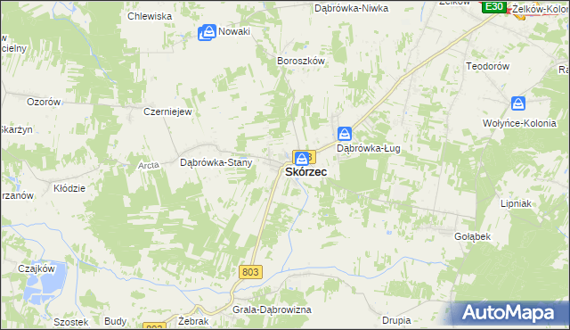 mapa Skórzec powiat siedlecki, Skórzec powiat siedlecki na mapie Targeo