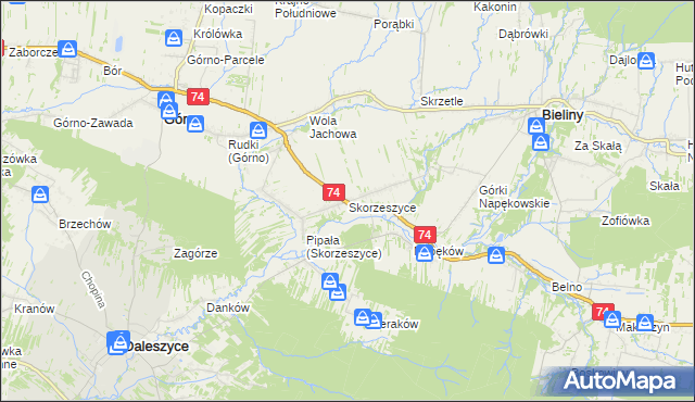 mapa Skorzeszyce, Skorzeszyce na mapie Targeo