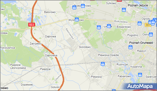 mapa Skórzewo gmina Dopiewo, Skórzewo gmina Dopiewo na mapie Targeo