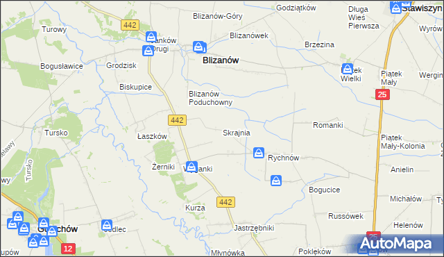 mapa Skrajnia gmina Blizanów, Skrajnia gmina Blizanów na mapie Targeo