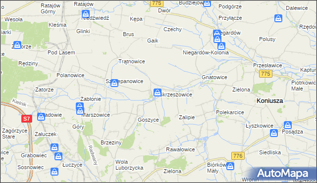 mapa Skrzeszowice, Skrzeszowice na mapie Targeo