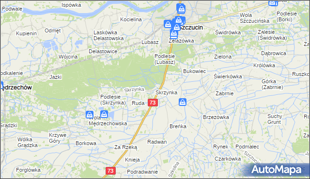 mapa Skrzynka gmina Szczucin, Skrzynka gmina Szczucin na mapie Targeo