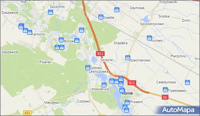 mapa Skrzynki gmina Kórnik, Skrzynki gmina Kórnik na mapie Targeo